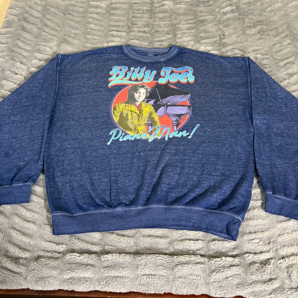 Billy Joel Piano Man Graphic Sweatshirt Blue Heathered XL AR986